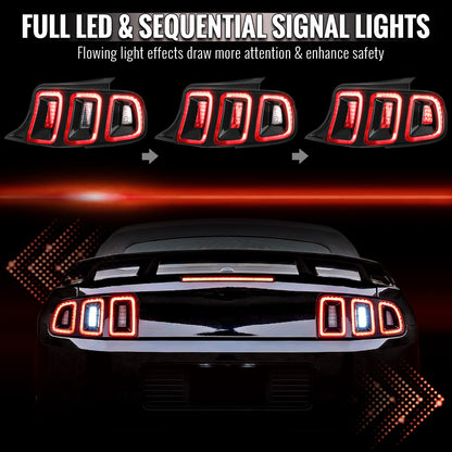 2010-2012 Ford Mustang Base GT Red Tail Lights w/ Sequential LED Turn Signal (Black Hoursing / Clear Lens)
