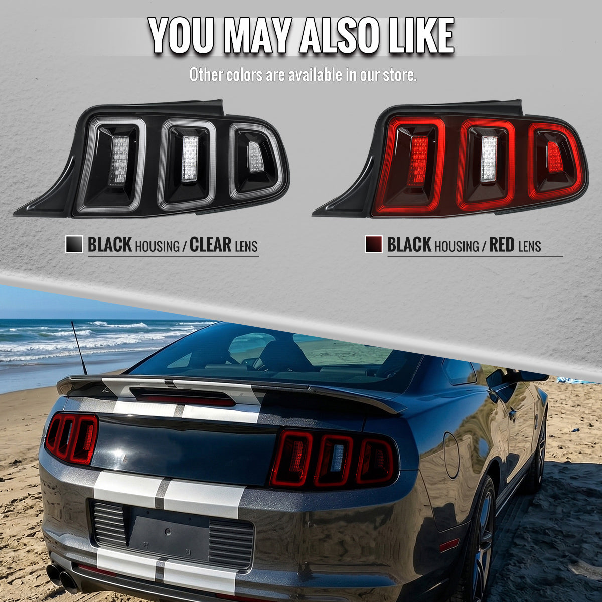 2010-2012 Ford Mustang Base GT Red Tail Lights w/ Sequential LED Turn Signal (Black Hoursing / Clear Lens)