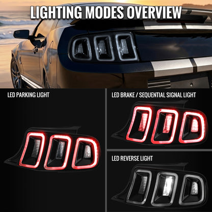 2010-2012 Ford Mustang Base GT Red Tail Lights w/ Sequential LED Turn Signal (Black Hoursing / Clear Lens)