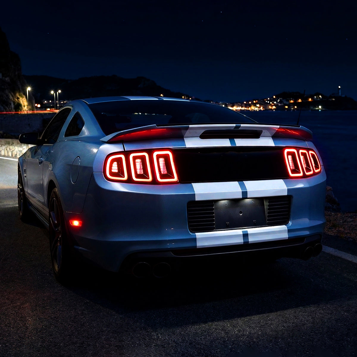 2010-2012 Ford Mustang Base GT Red Tail Lights w/ Sequential LED Turn Signal (Black Hoursing / Clear Lens)