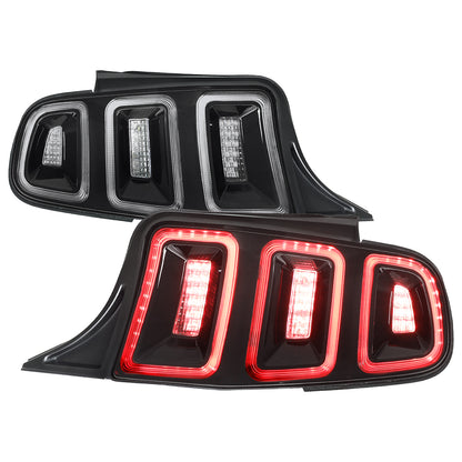 2010-2012 Ford Mustang Base GT Red Tail Lights w/ Sequential LED Turn Signal (Black Hoursing / Clear Lens)
