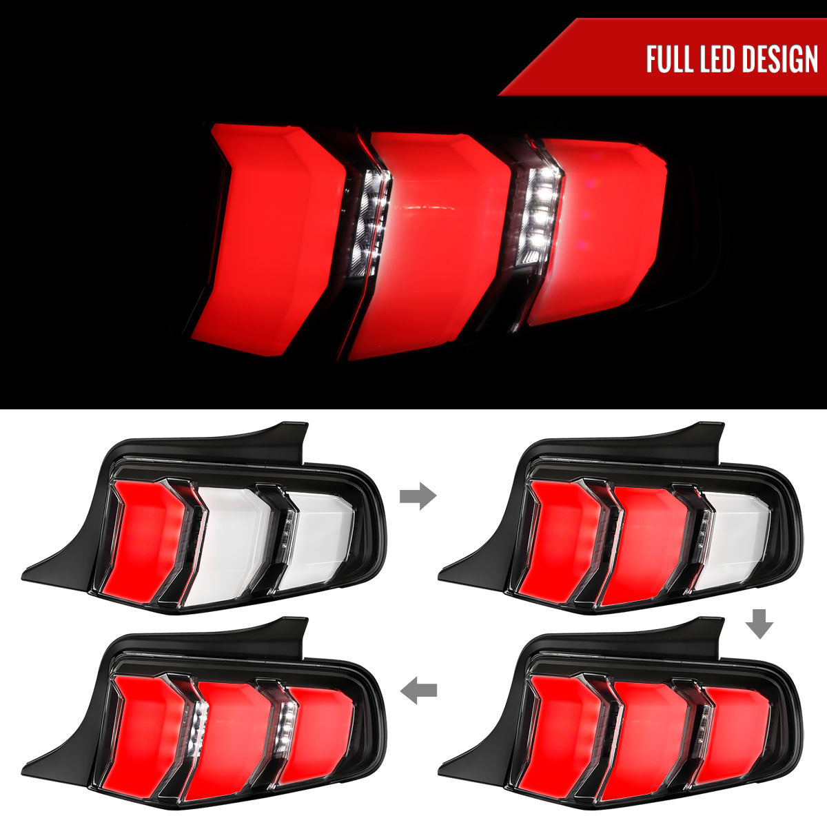 2010-2012 Ford Mustang Sequential LED Tail Lights (Matte Black Housing/Clear Lens)