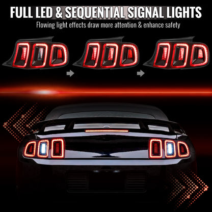 2010-2012 Ford Mustang Base GT Red Tail Lights w/ Sequential LED Turn Signal (Black Hoursing / Red Lens)