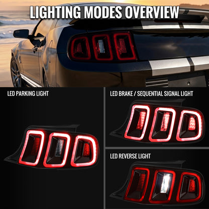 2010-2012 Ford Mustang Base GT Red Tail Lights w/ Sequential LED Turn Signal (Black Hoursing / Red Lens)