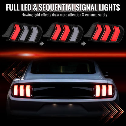 2015-2023 Ford Mustang Sequential LED Turn Signal Tail Lights (Black Housing / Smoke Lens)
