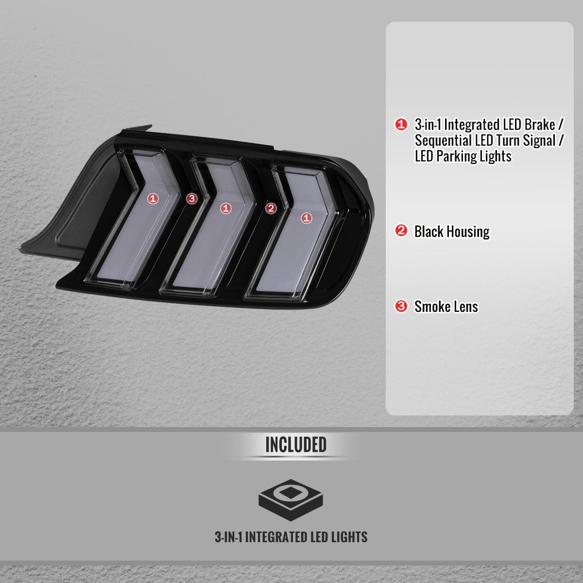 2015-2023 Ford Mustang Sequential LED Turn Signal Tail Lights (Black Housing / Smoke Lens)