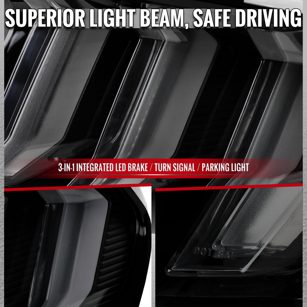 2015-2023 Ford Mustang Sequential LED Turn Signal Euro Tail Lights (Black Housing / Smoked Lens)