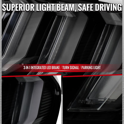 2015-2023 Ford Mustang Sequential LED Turn Signal Euro Tail Lights (Black Housing / Smoked Lens)