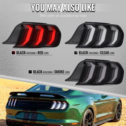 2015-2023 Ford Mustang Sequential LED Turn Signal Euro Tail Lights (Black Housing / Smoked Lens)