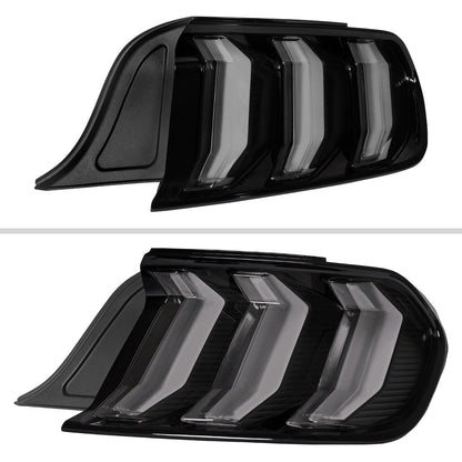 2015-2023 Ford Mustang Sequential LED Turn Signal Euro Tail Lights (Black Housing / Smoked Lens)