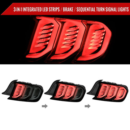 2015-2023 Ford Mustang Sequential Signal LED Tail Lights (Glossy Black Housing/Smoked Lens)