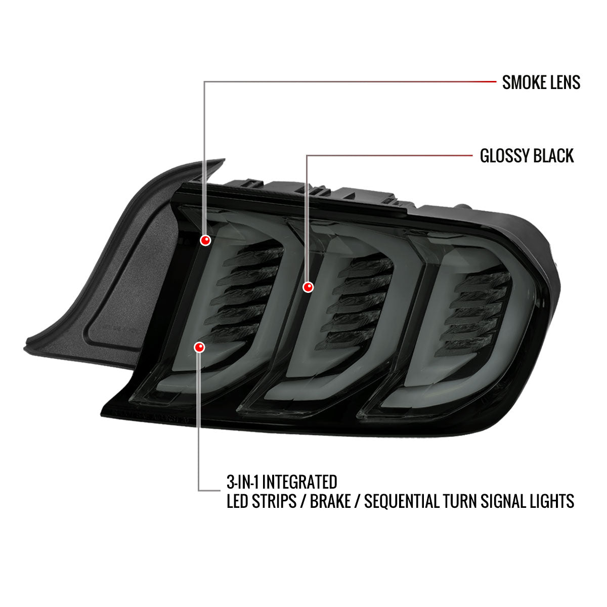 2015-2023 Ford Mustang Sequential Signal LED Tail Lights (Glossy Black Housing/Smoked Lens)