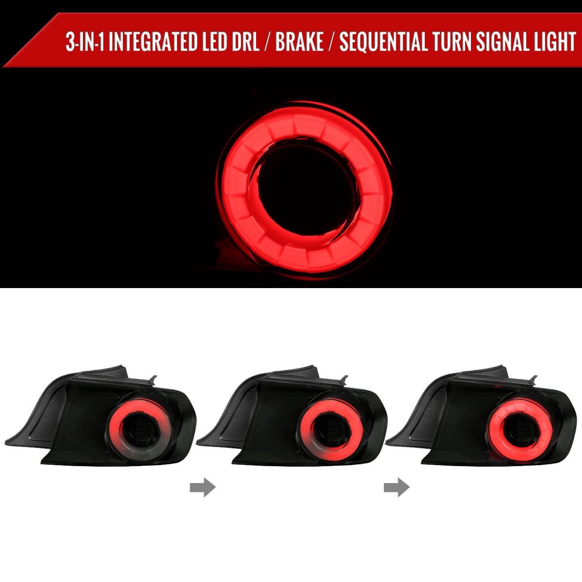 2015-2022 Ford Mustang Coupe/Convertible LED Tail Lights (Glossy Black Housing/Smoked Lens)