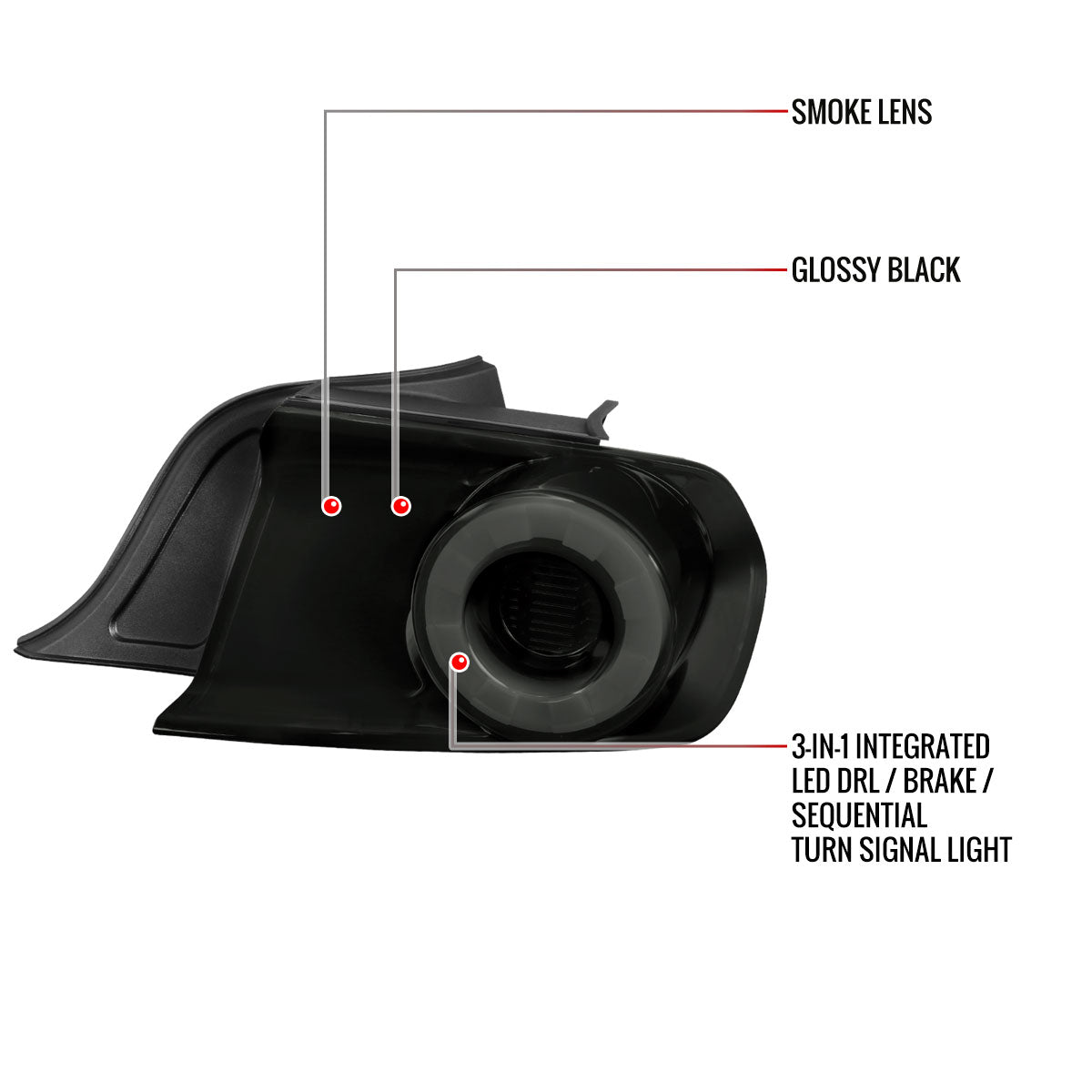 2015-2022 Ford Mustang Coupe/Convertible LED Tail Lights (Glossy Black Housing/Smoked Lens)
