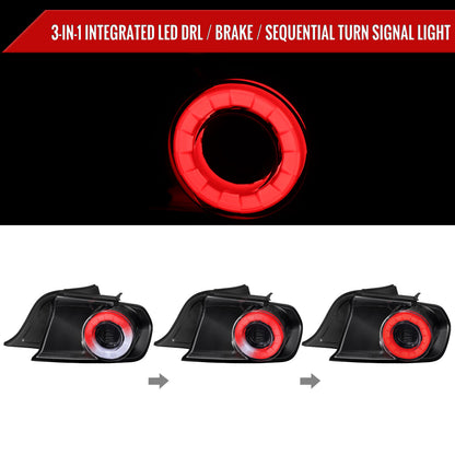 2015-2022 Ford Mustang Coupe/Convertible White LED Bar Tail Lights (Glossy Black Housing/Clear Lens)