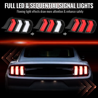 2015-2023 Ford Mustang Sequential LED Turn Signal Tail Lights (Black Housing / Clear Lens)