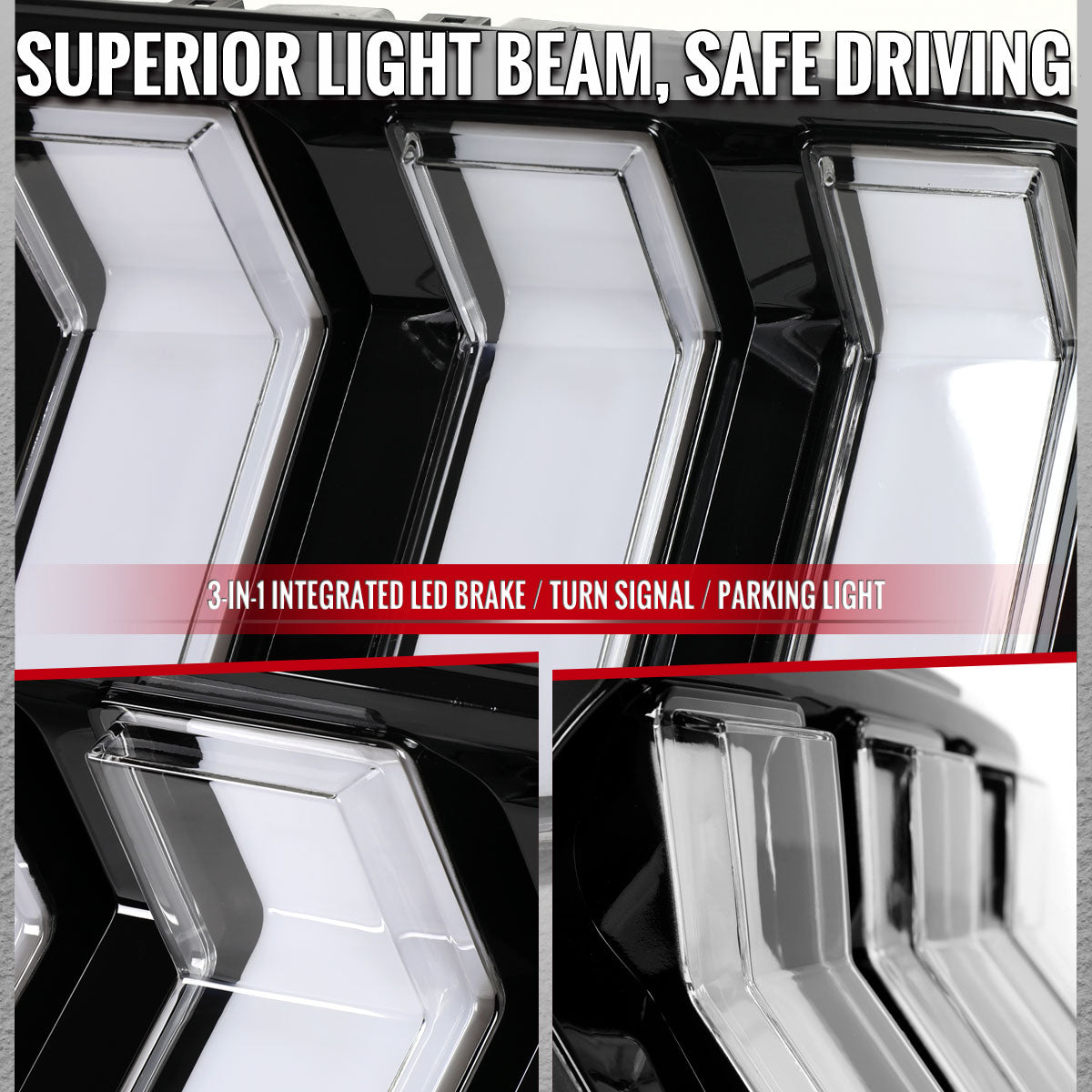 2015-2023 Ford Mustang Sequential LED Turn Signal Tail Lights (Black Housing / Clear Lens)