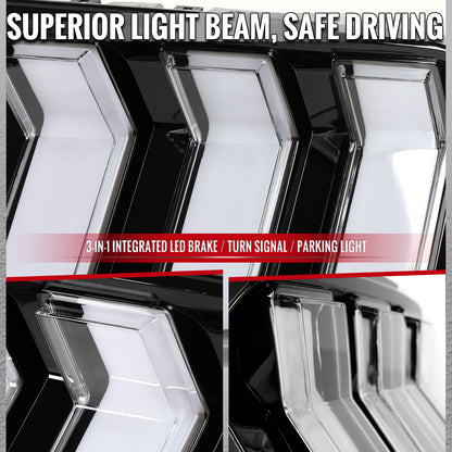2015-2023 Ford Mustang Sequential LED Turn Signal Tail Lights (Black Housing / Clear Lens)