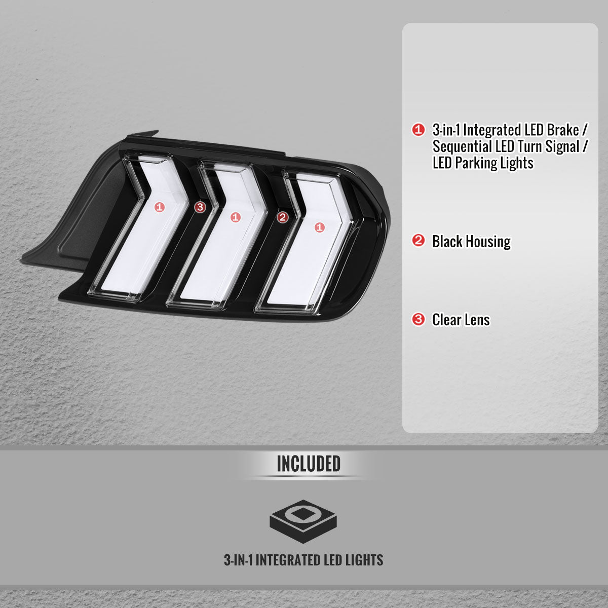 2015-2023 Ford Mustang Sequential LED Turn Signal Tail Lights (Black Housing / Clear Lens)