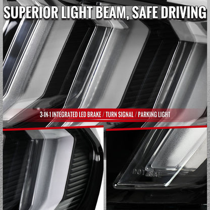 2015-2023 Ford Mustang Sequential LED Turn Signal Euro Tail Lights (Black Housing / Clear Lens)