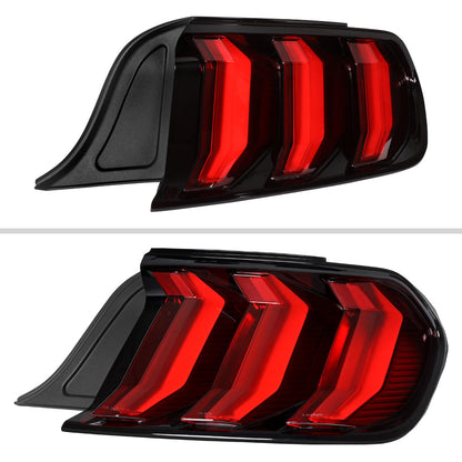 2015-2023 Ford Mustang Sequential LED Turn Signal Euro Tail Lights (Black Housing / Red Lens)