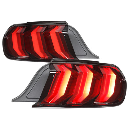 2015-2023 Ford Mustang Sequential LED Turn Signal Euro Tail Lights (Black Housing / Red Lens)