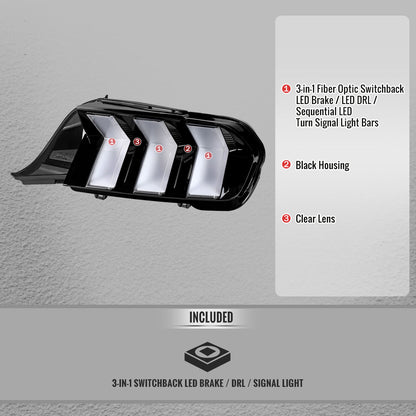 2024-2026 Ford Mustang Full LED Switchback Sequential Tail Lights with Startup Animation (Black Housing / Clear Lens)