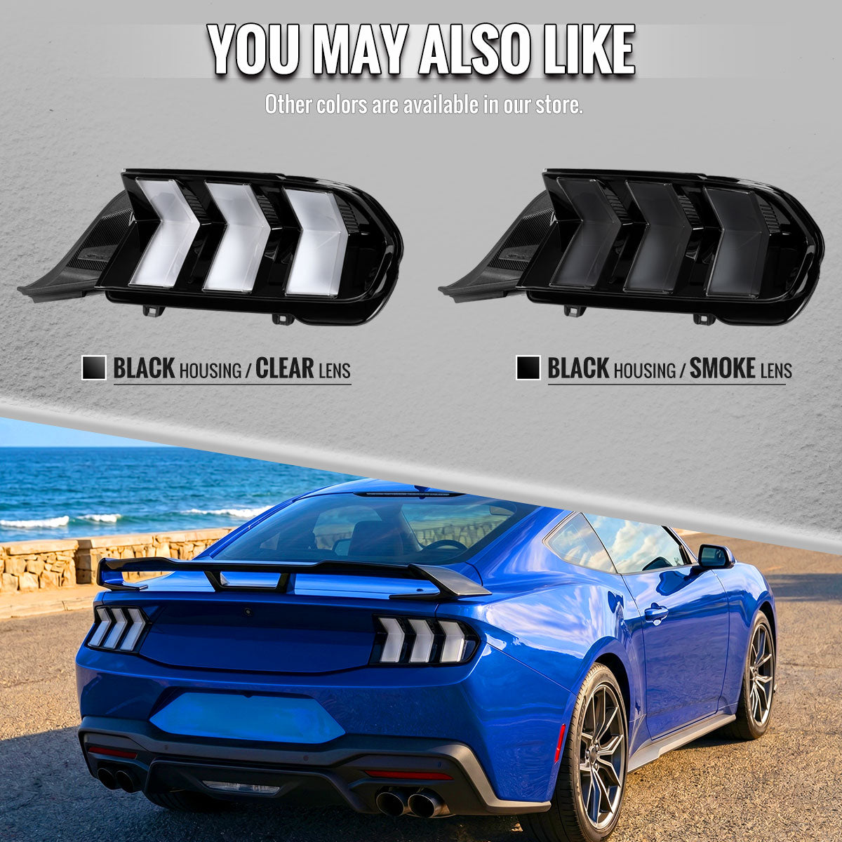 2024-2026 Ford Mustang Full LED Switchback Sequential Tail Lights with Startup Animation (Black Housing / Clear Lens)