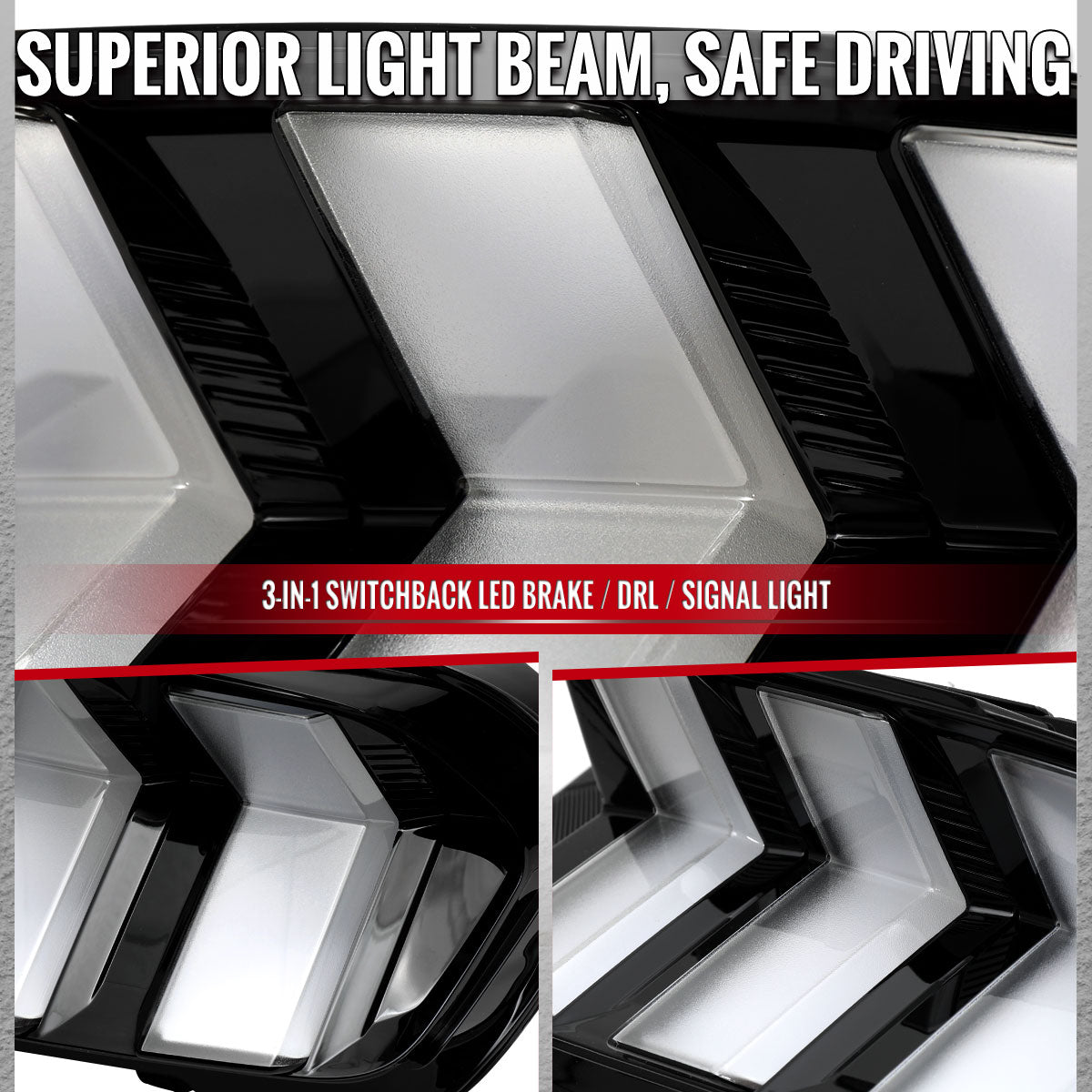 2024-2026 Ford Mustang Full LED Switchback Sequential Tail Lights with Startup Animation (Black Housing / Clear Lens)