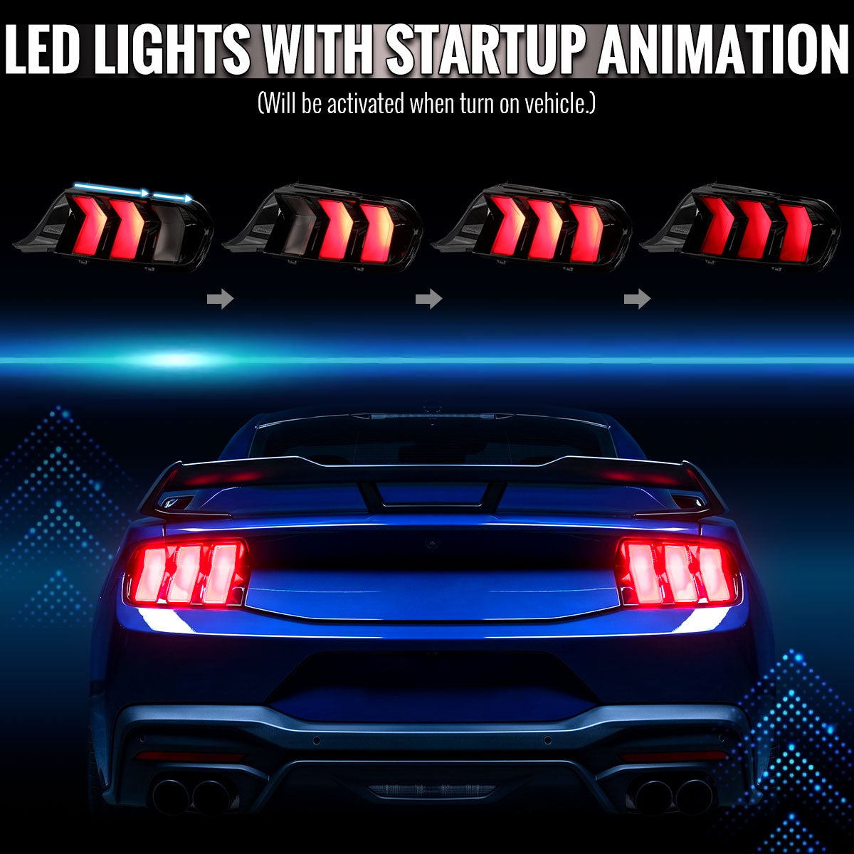 2024-2026 Ford Mustang Full LED Switchback Sequential Tail Lights with Startup Animation (Black Housing / Smoked Lens)