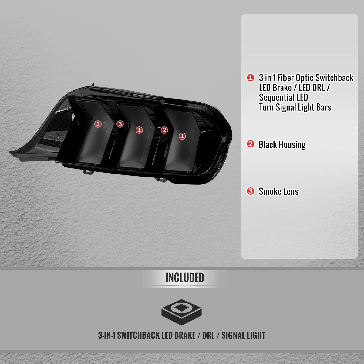 2024-2026 Ford Mustang Full LED Switchback Sequential Tail Lights with Startup Animation (Black Housing / Smoked Lens)