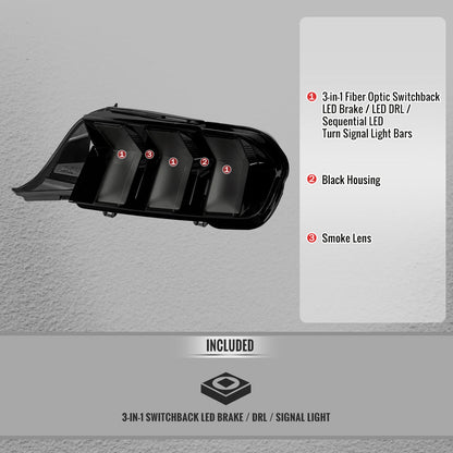2024-2026 Ford Mustang Full LED Switchback Sequential Tail Lights with Startup Animation (Black Housing / Smoked Lens)