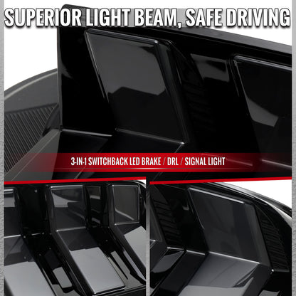 2024-2026 Ford Mustang Full LED Switchback Sequential Tail Lights with Startup Animation (Black Housing / Smoked Lens)