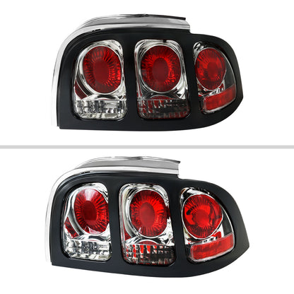1994-1998 Ford Mustang Tail Lights (Chrome Housing/Clear Lens)
