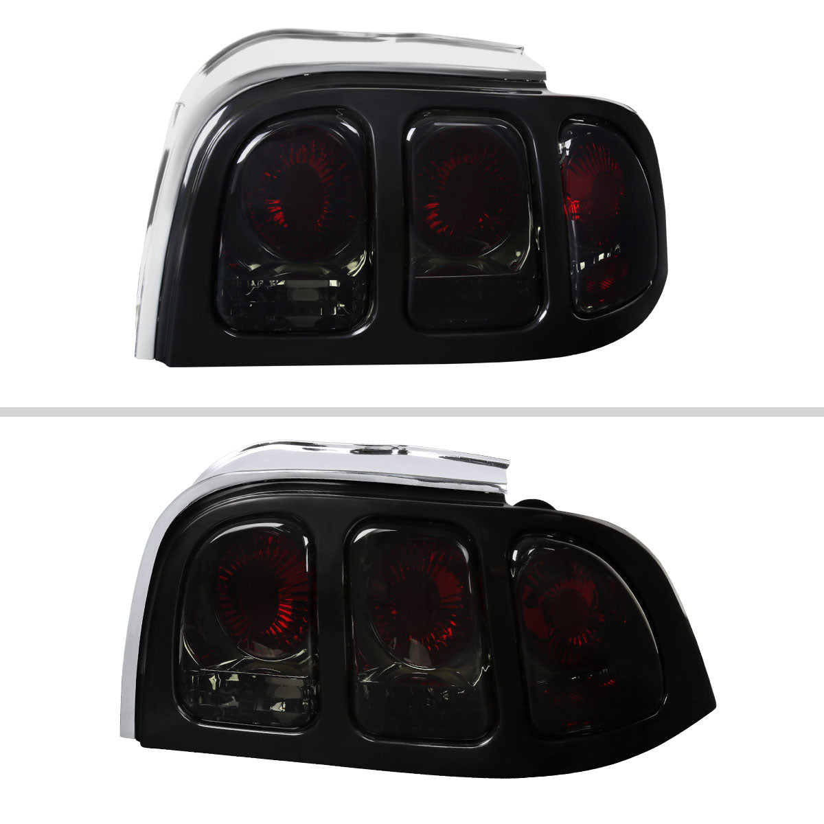 1994-1998 Ford Mustang Tail Lights (Chrome Housing/Smoked Lens)