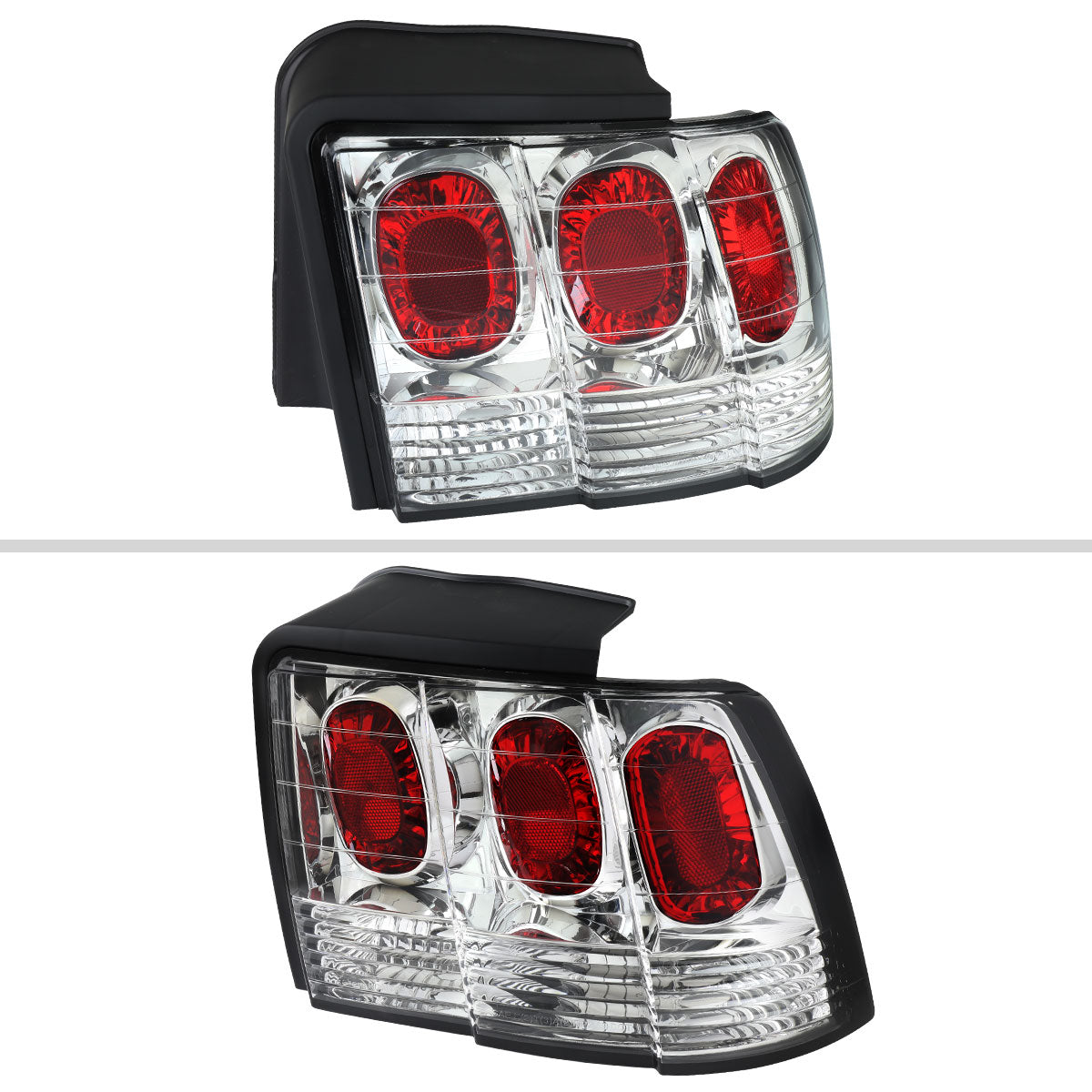 1999-2004 Ford Mustang Tail Lights (Chrome Housing/Clear Lens)