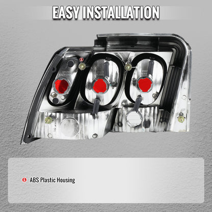 1999-2004 Ford Mustang Tail Lights (Chrome Housing/Clear Lens)