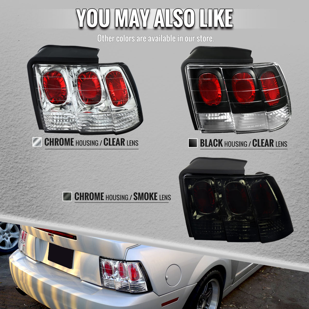 1999-2004 Ford Mustang Tail Lights (Chrome Housing/Clear Lens)