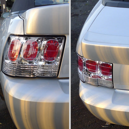 1999-2004 Ford Mustang Tail Lights (Chrome Housing/Clear Lens)