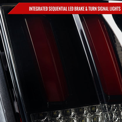 1999-2004 Ford Mustang Red Marker Sequential LED Tail Lights (Glossy Black Housing/Smoked Lens)