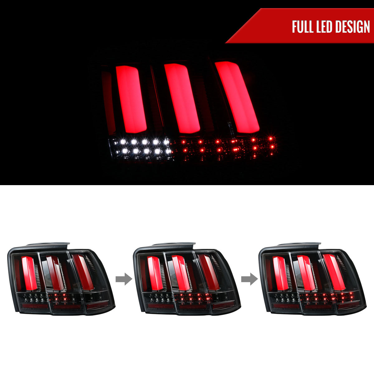 1999-2004 Ford Mustang Sequential LED Tail Lights (Jet Black Housing/Clear Lens)