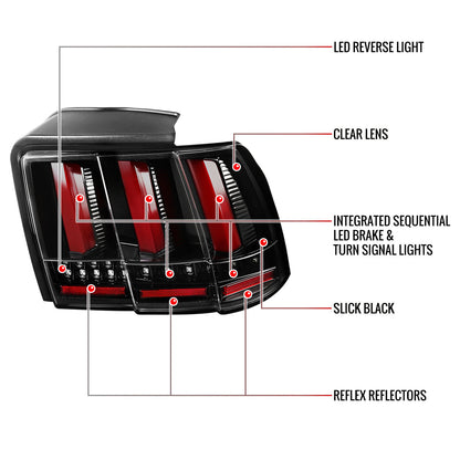 1999-2004 Ford Mustang Sequential LED Tail Lights (Jet Black Housing/Clear Lens)