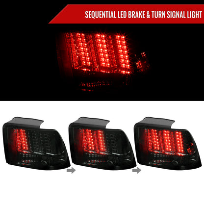1999-2004 Ford Mustang Sequential LED Tail Lights - RS (Chrome Housing/Smoked Lens)