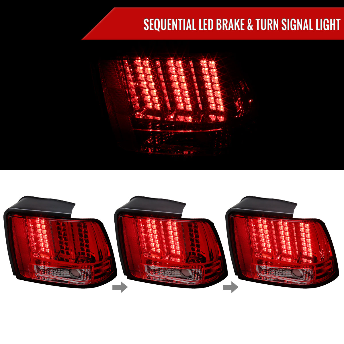 1999-2004 Ford Mustang Sequential LED Tail Lights - RS (Chrome Housing/Red Smoked Lens)
