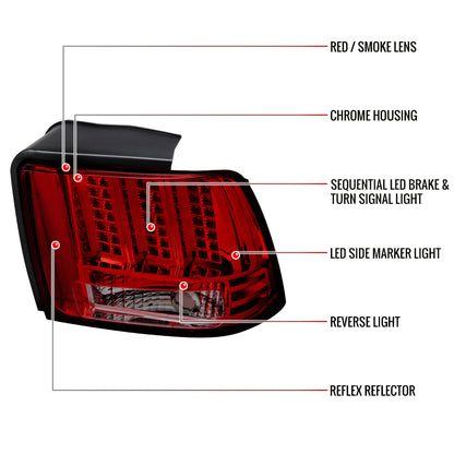 1999-2004 Ford Mustang Sequential LED Tail Lights - RS (Chrome Housing/Red Smoked Lens)