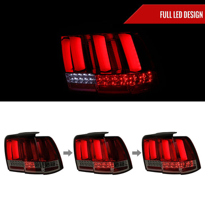 1999-2004 Ford Mustang Sequential LED Tail Lights (Chrome Housing/Red Smoked Lens)
