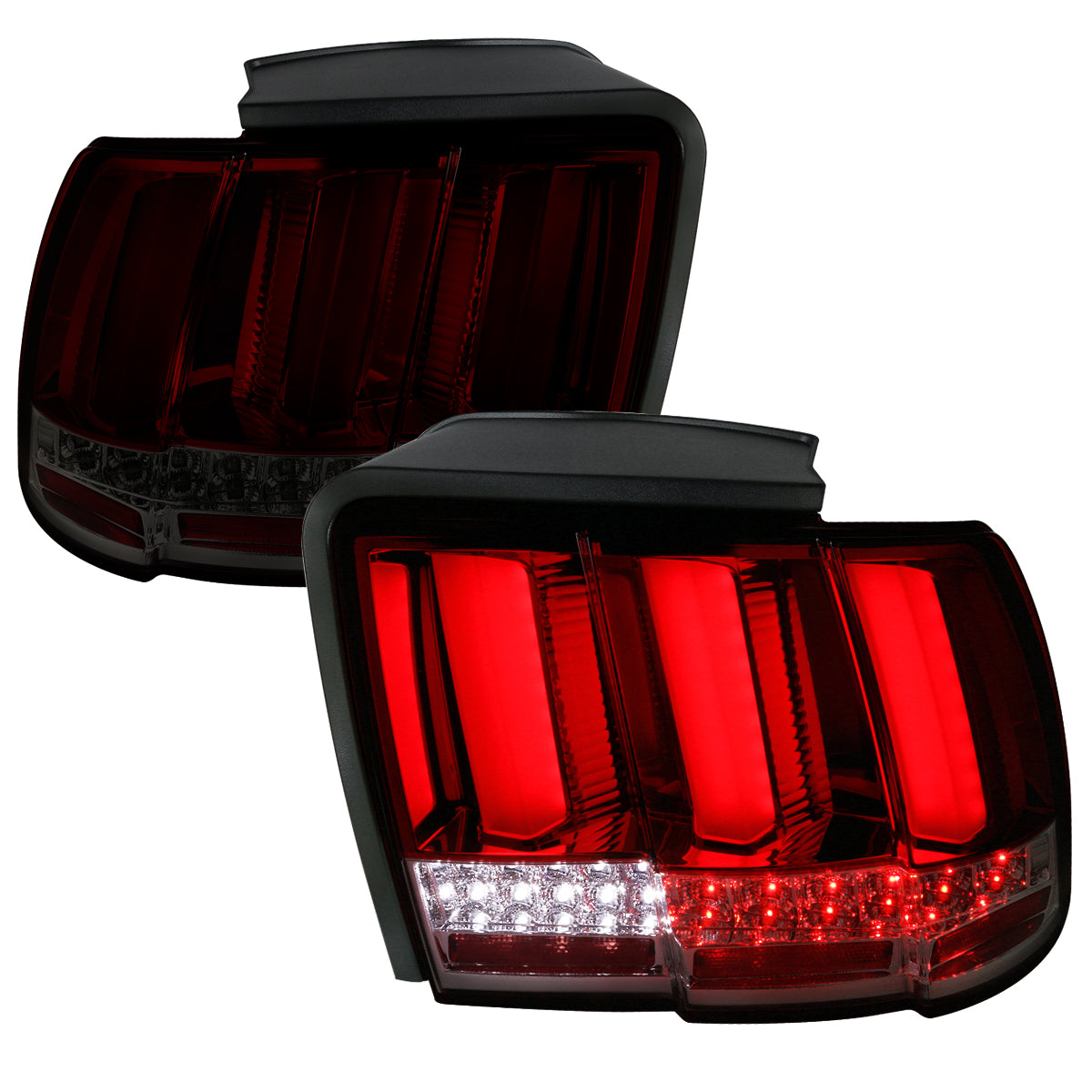 1999-2004 Ford Mustang Sequential LED Tail Lights (Chrome Housing/Red Smoked Lens)