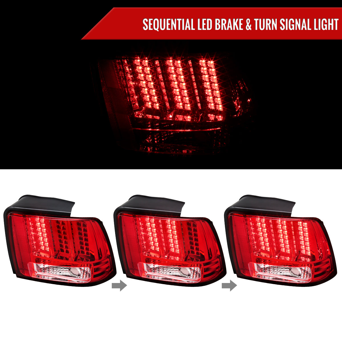 1999-2004 Ford Mustang Sequential LED Tail Lights - RS (Chrome Housing/Red Lens)