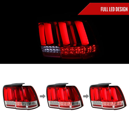 1999-2004 Ford Mustang Sequential LED Tail Lights (Chrome Housing/Red Lens)