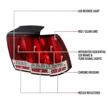 1999-2004 Ford Mustang Sequential LED Tail Lights (Chrome Housing/Red Lens)